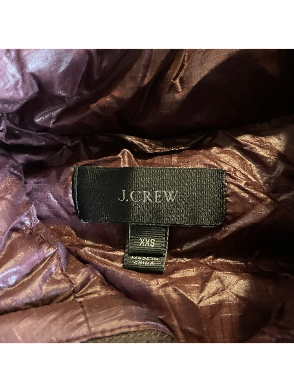J. Crew Women XXS Ripstop Purple Maroon Down Filled Full Zip Pockets Vest Nylon